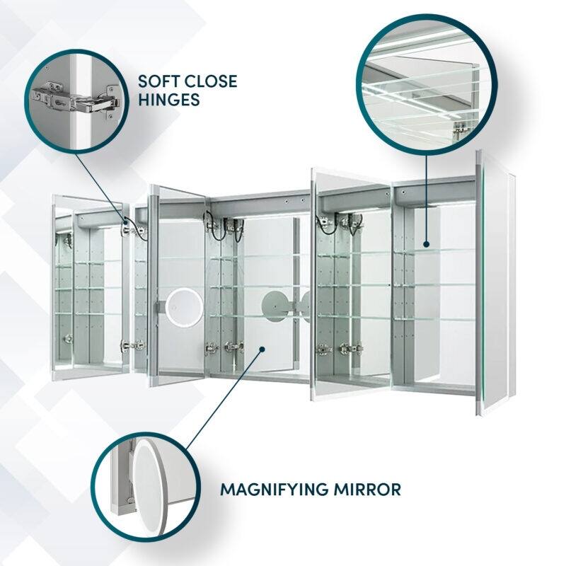 AQUADOM Edge Royale Bathroom Led Lighted Medicine Cabinet Defogger, 3X LED Adjustable Magnifying Mirror, Electrical Outlets.