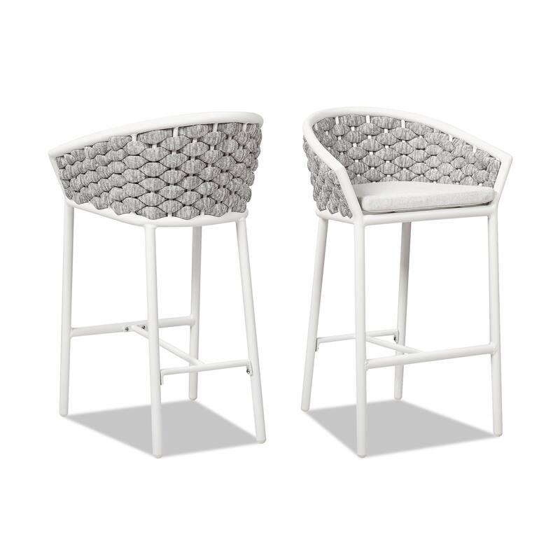Rope Barrel Low Back Patio Counter Stool - White