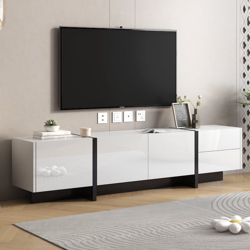 Siavonce White & Black Contemporary Rectangle Design TV Stand - 74.8''W x 13.7''D x 17.7''H - White