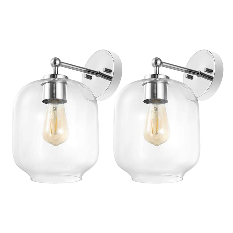 SAFAVIEH Lighting Maelane 10-inch Glass Shade Wall Sconce with Bulbs (Set of 2) - 7.3 In. W x 9.5 In. D x 13 In. H - 7Wx10Dx13H