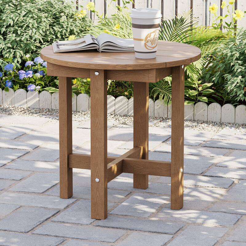 HDPE Outdoor Side Table, 220 lbs All-weather Patio End Table - Brown