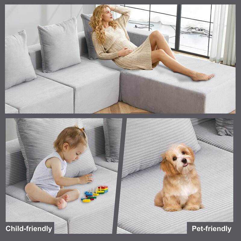 4-Seat Modular Sofa Sectional with Oversized Chaise & Ottomans Cloud Couch in Soft Corduroy Fabric