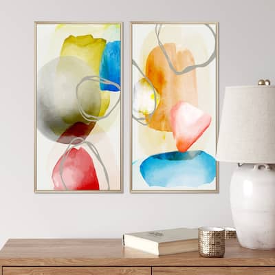 Designart "Trendy Abstracts With Colorful Shapes VI" Abstract Framed Art Set of 2 Pieces