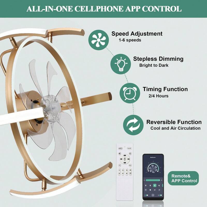Cusp Barn 24 Inch Modern DIY Ceiling Fan with Dimmable LED Light, Silent DC Motor, 3 Color Changing Light Fixtures for Bedroom