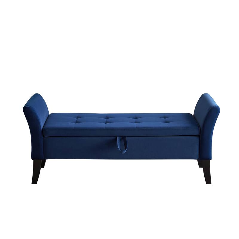 Ottoman Bench Leisure Bench with Solid Wood Legs and Armrests, Upholstered Flip End of Bed Bench with Safety Hinges