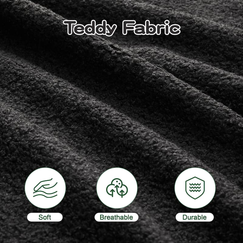 Modern 3-Seater Boneless Sofa, 115.3" Teddy Fabric Couch with Curved Armrests, Anti-Slip Base, No Assembly for Living Room