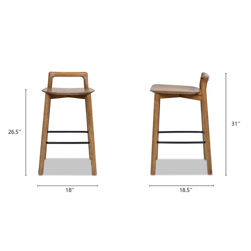 Modern Minimalist Low Back Wood Counter Stool