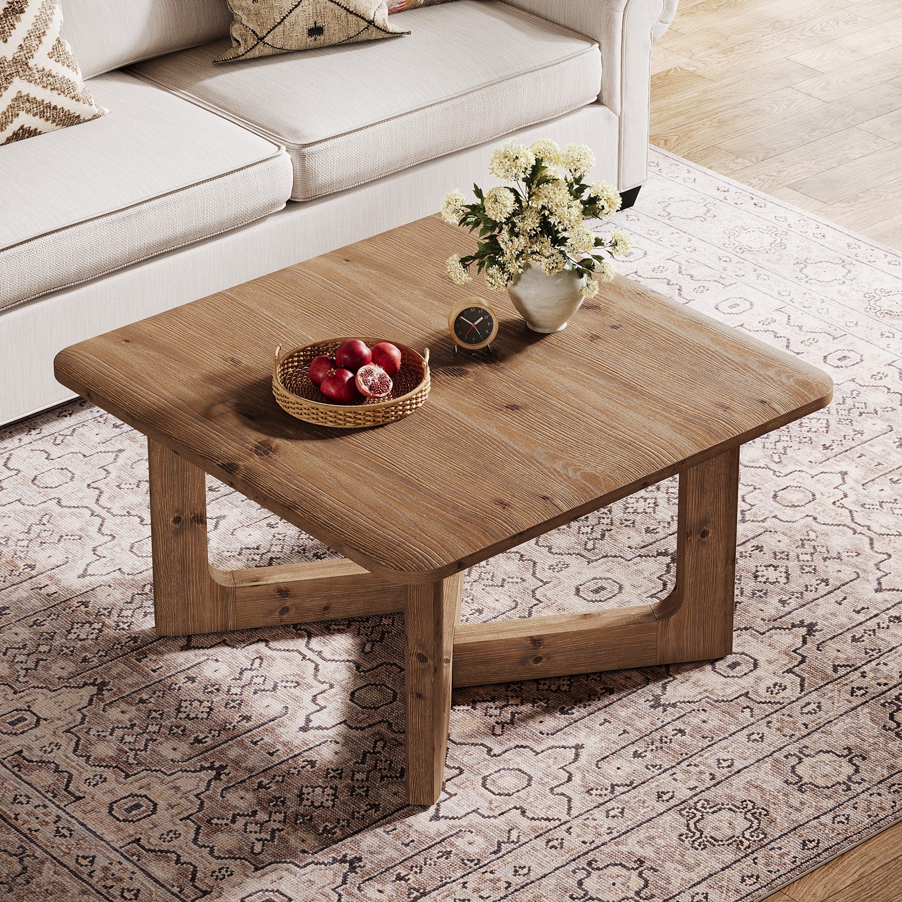 Solid Wood Square Coffee Table, 31.5" Farmhouse Center Table