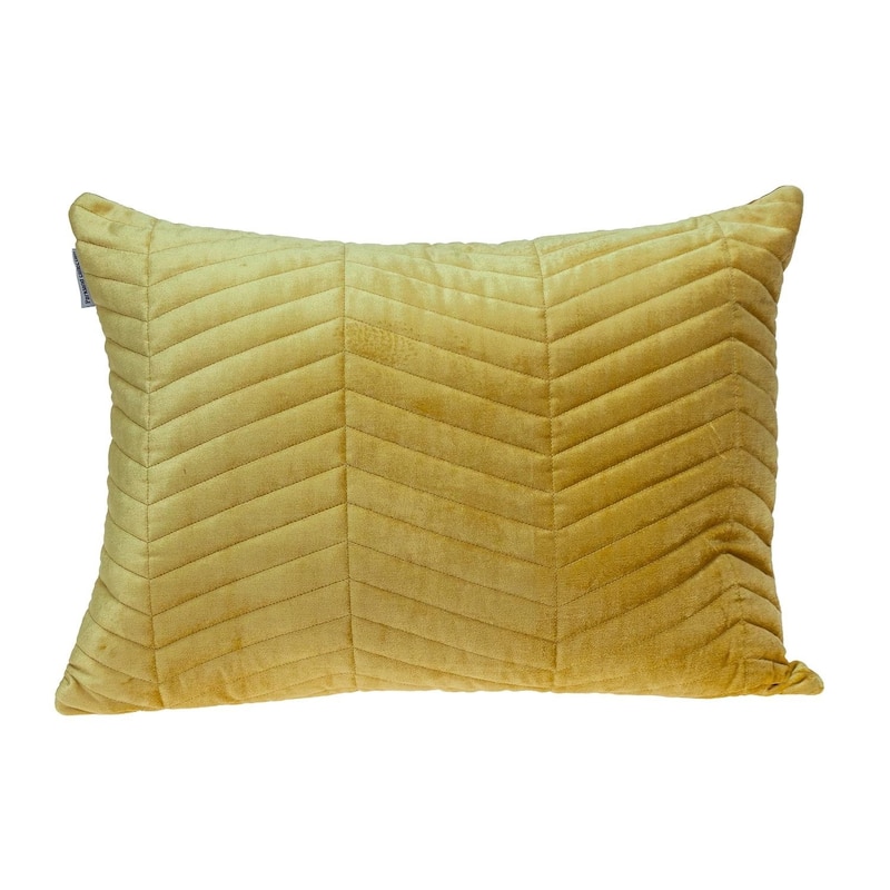 Yellow Quilted Velvet Zig Zag Decorative Lumbar Pillow - Yellow