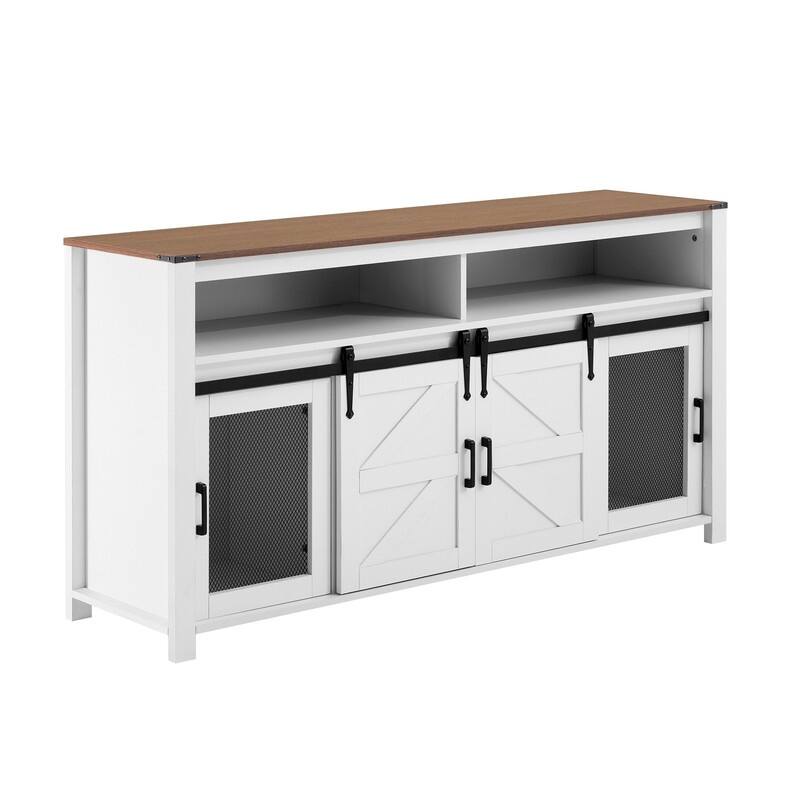 Farmhouse 59.3" Sideboard Buffet with Sliding Barn Doors and Open Storage for Living or Dining Spaces