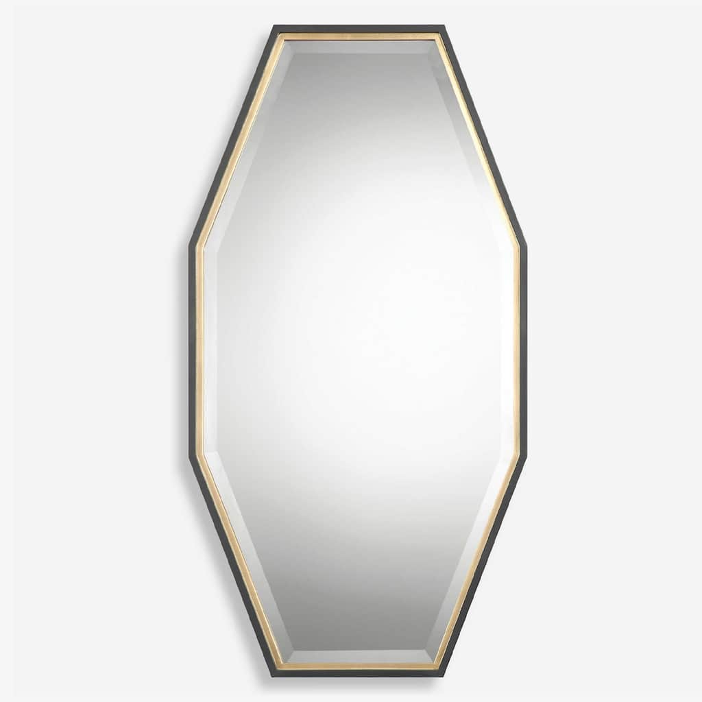 Octagon Beveled Wall Mirror - 46" - Black and Gold