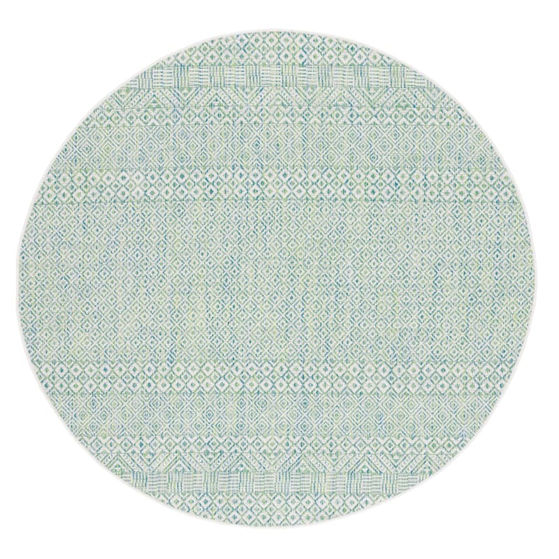 SAFAVIEH Courtyard Terezija Indoor/ Outdoor Waterproof Patio Backyard Rug - 6'7" Round - Ivory/Green