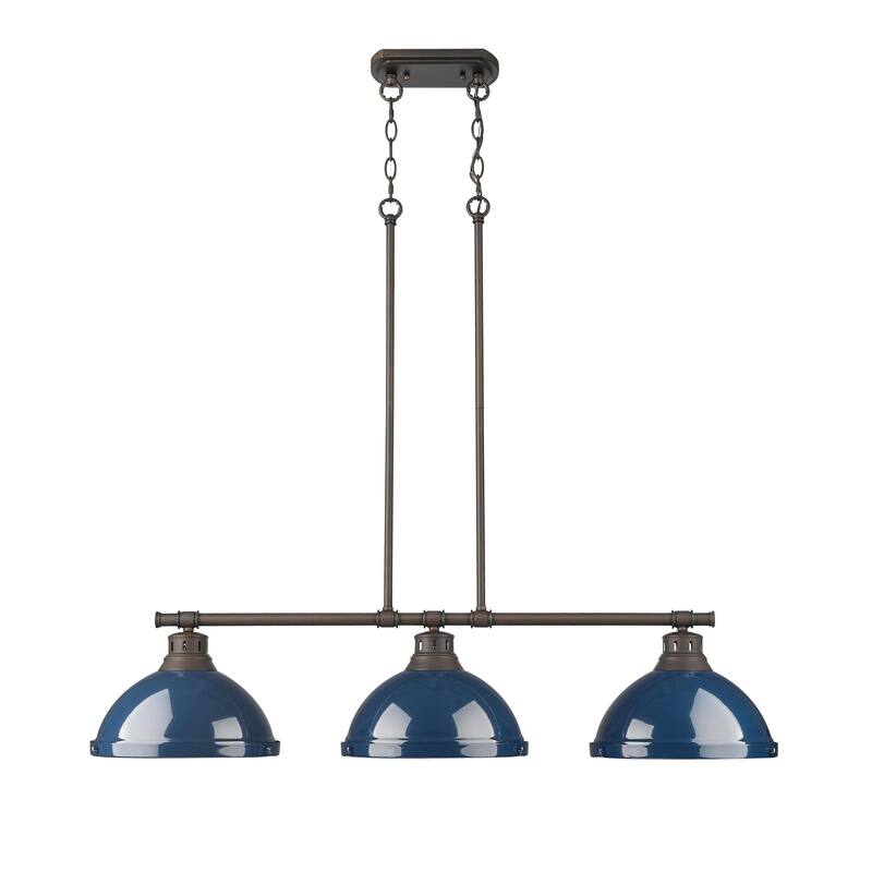 Yep by Golden Lighting Duncan 3-light Island Light in Rubbed Bronze and Navy Blue shade