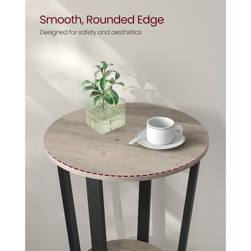 End Table, Round Side Table with Storage Shelf, Easy Assembly, Industrial Accent Furniture with Steel Frame