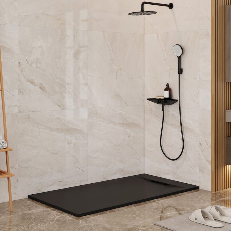 SMC Alcove Shower Pan Base with Reversible Drain, Low Profile, Wheelchair Access, Slip-Resistant, cUPC Certified