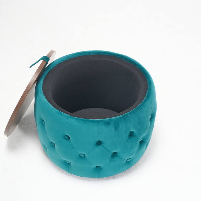 Luxurious Velvet Nesting Ottomans of 2, 4-in-1 Function, Round Storage Foot Stool with Wood Tray, No Assembly Needed