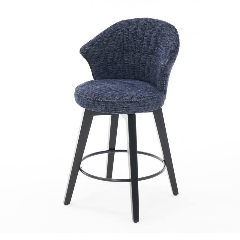 Set of 2 Chenille Upholstered Swivel Bar Stools with Solid Wood Legs and Wing Back