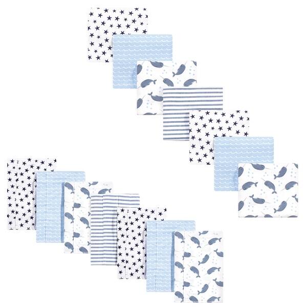 slide 1 of 1, Hudson Baby Infant Boy Cotton Flannel Burp Cloths and Receiving Blankets, 14-Piece, Narwhal, One Size - Narwhal - One Size One Size - Narwhal