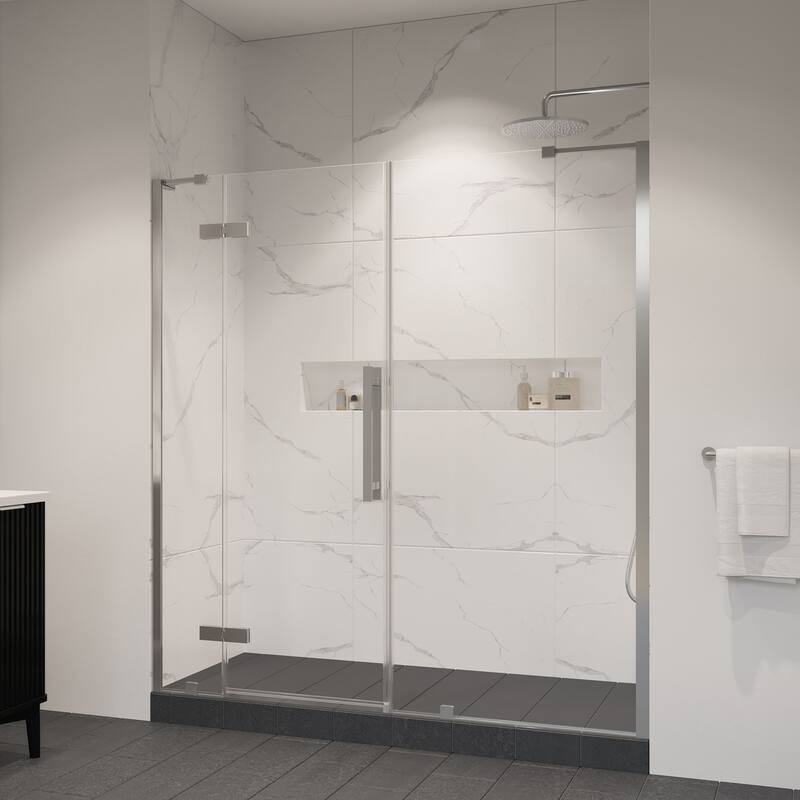 OVE Decors Tampa Alcove Frameless Pivot Hinge Shower Door, 2025 - 71" - Satin Nickel