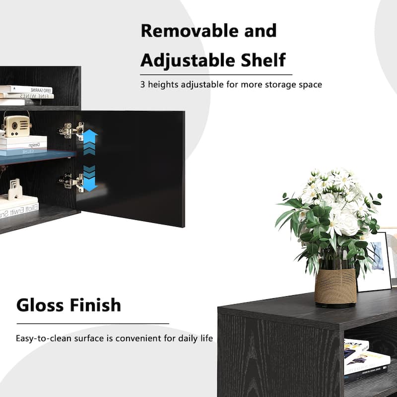 BOSSIN 80" Floating TV Stand with 36" Electric Fireplace, High Gloss Finish Wall Mounted Fireplace TV Stand with Storage