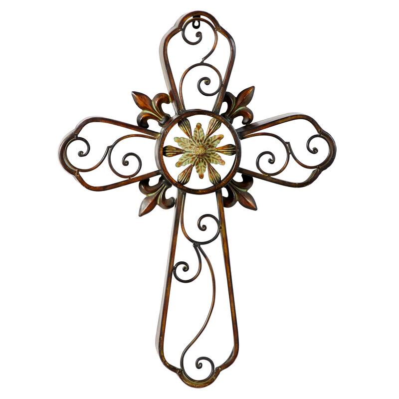Brown Metal Scroll Cross Home Wall Decor
