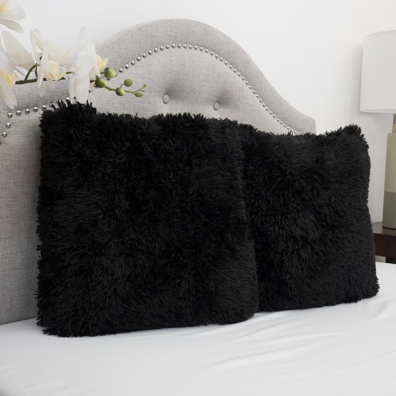 Faux Fur Decorative 18-inch Throw Pillows (Set of 2) - Black