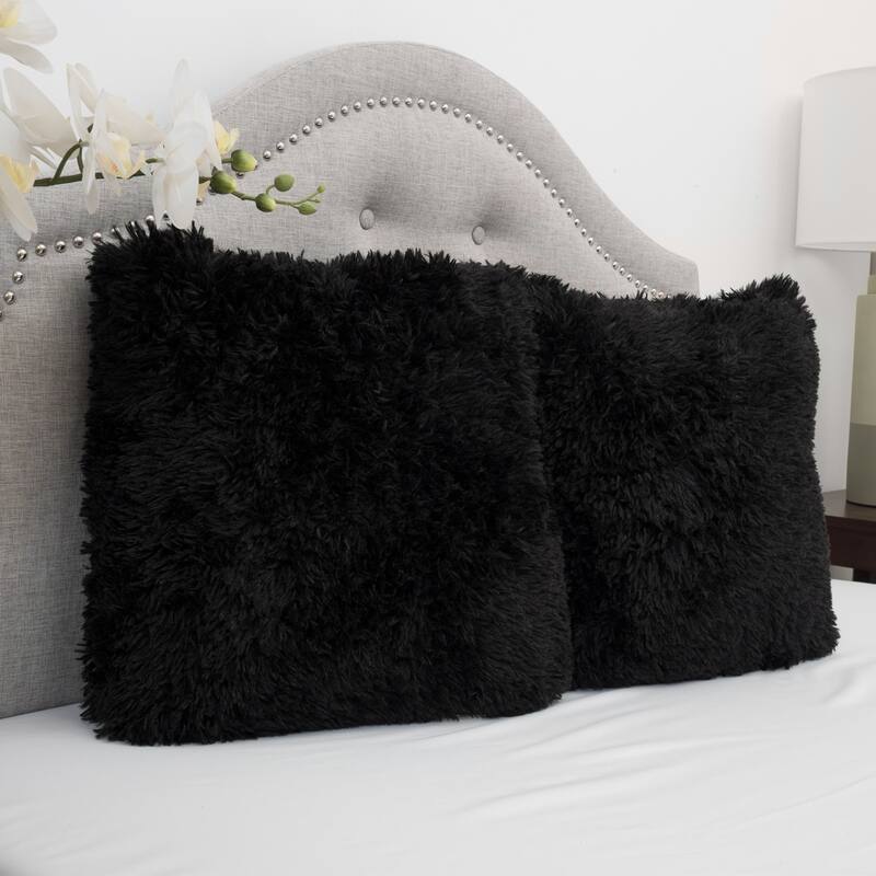 Faux Fur Decorative 18-inch Throw Pillows (Set of 2) - Black
