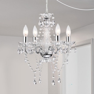 Plug-in Swag Chandelier Chrome Chandelier with Acrylic Crystal 4-Light
