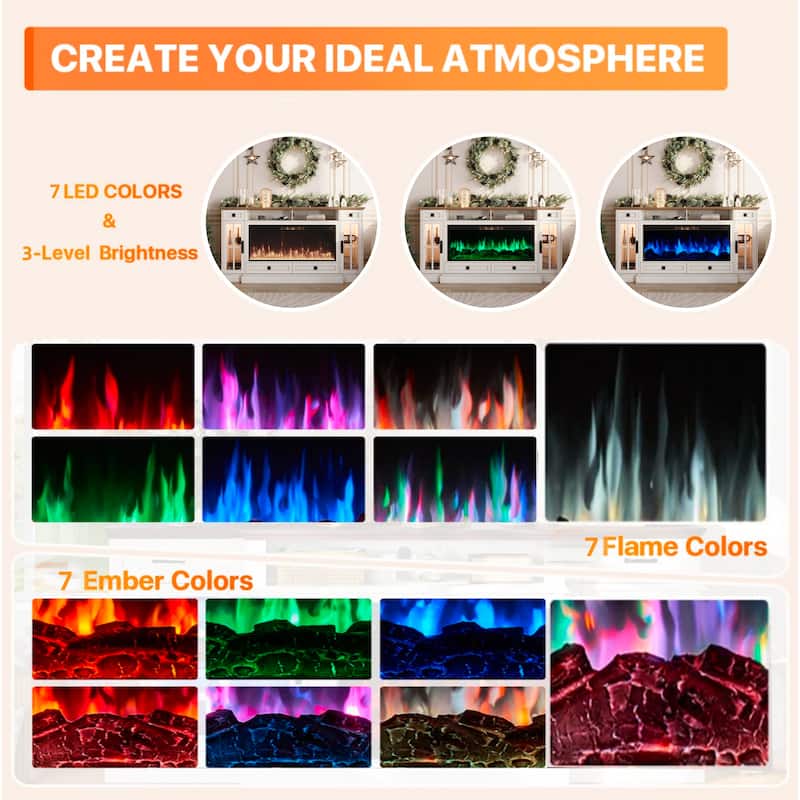 Fireplace TV Stand for 80" TV, Farmhouse Entertainment Center with LED