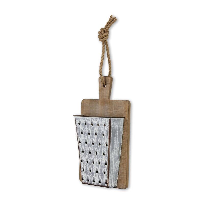 HomeRoots 16" X 9" Gray and Brown Wood and Metal Kitchen Hanging Dimensional Sculpture