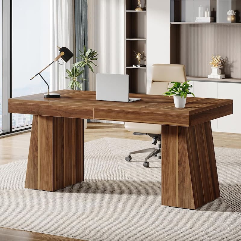 55 Inches Executive Desk with Double Trapezoid Base for home office