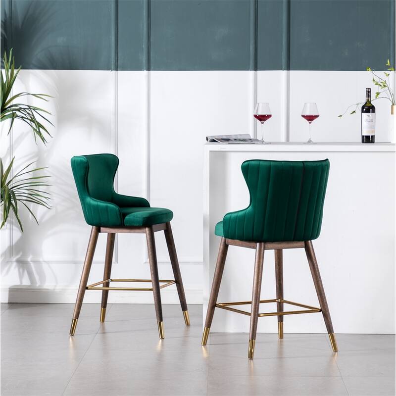 Fabric Upholstered Counter Height Wingback Stools,Set of 2