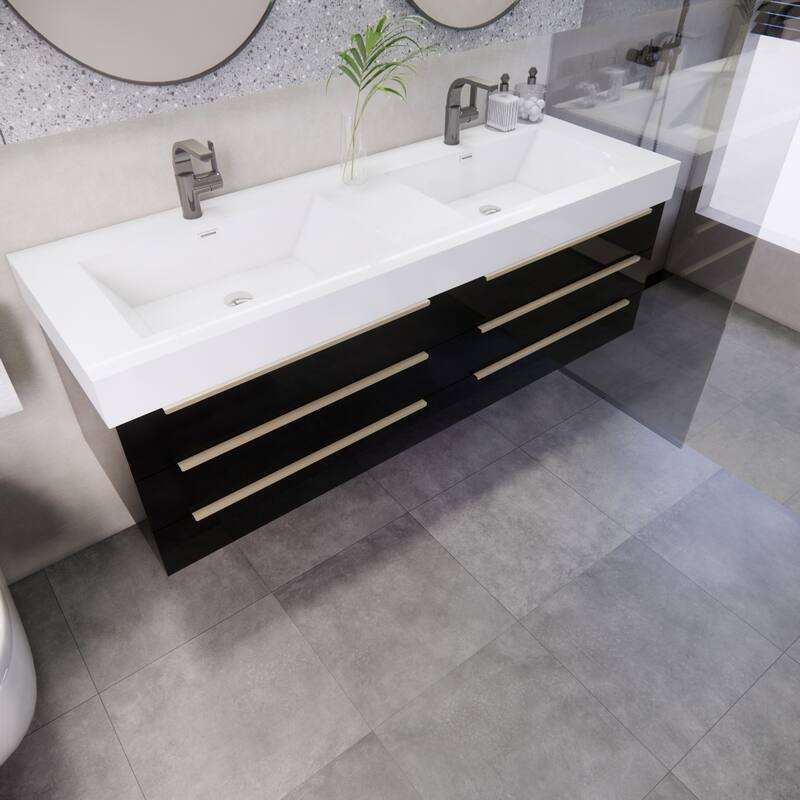 Noble 60" Floating Vanity with Reinforced Acrylic Double Sink