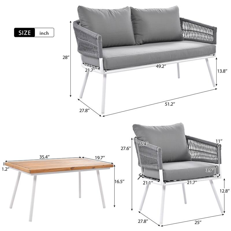 4-Piece Patio Conversation Set with Acacia Wood Table
