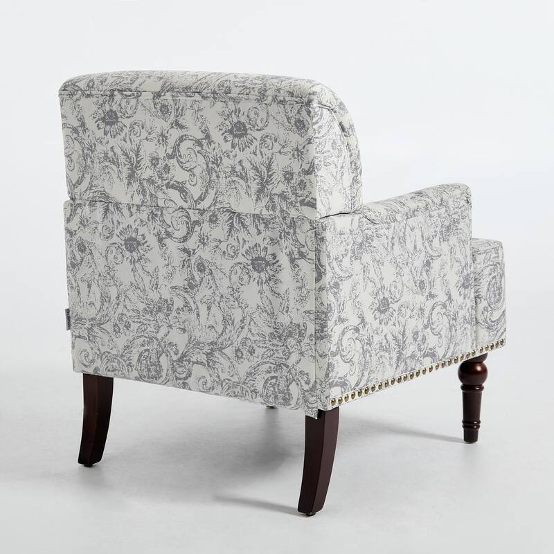 Set 2 Striped Upholstered Linen Armchair with Brass Nailhead Trim