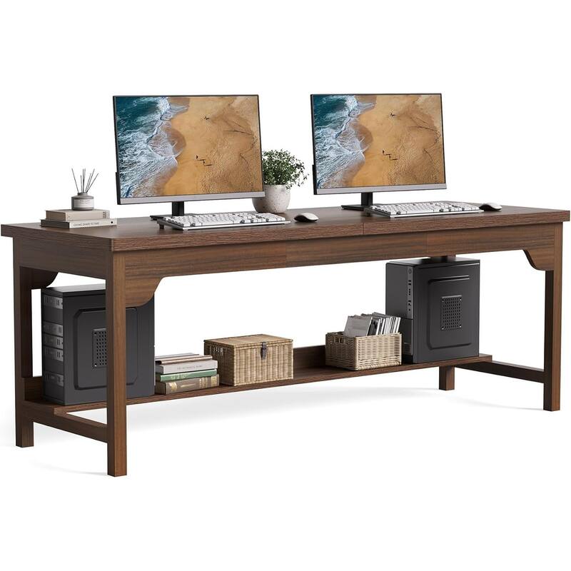 2 Person Desk with Shelf, 78.7'' Long Desk Double Workstation for Two People