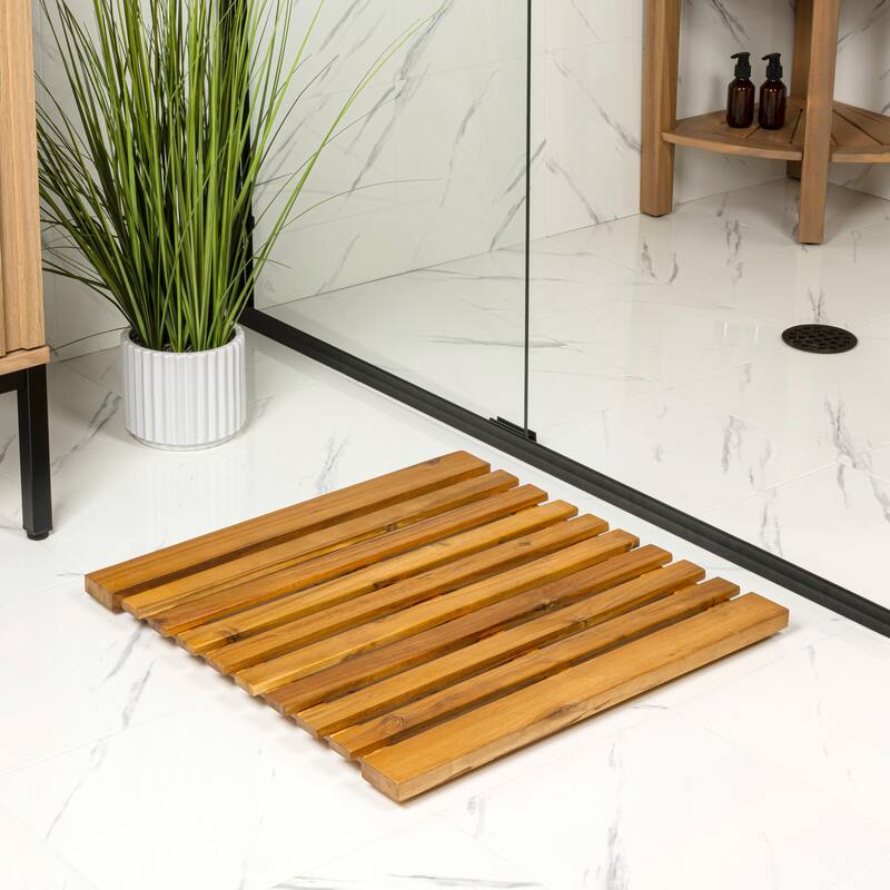Paige Acacia Wood Slat Natural Indoor/Outdoor Shower Mat - Natural - 2' Square
