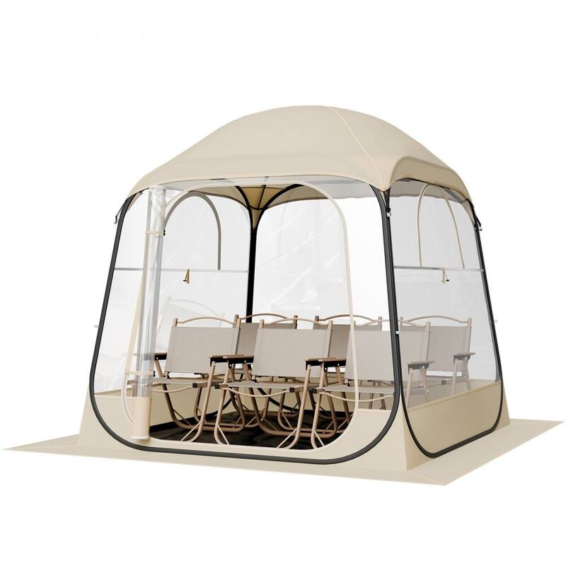Beige-Transparent-Black Pop-Up Sport Bubble Tent 4-Side Outdoor Shelter - 72.05 × 72.05 × 76.77 in