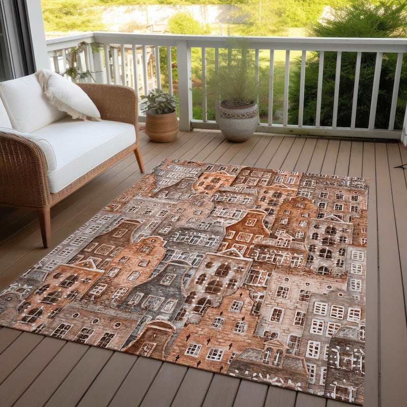 Machine Washable Indoor/ Outdoor Chantille Modern City Rug