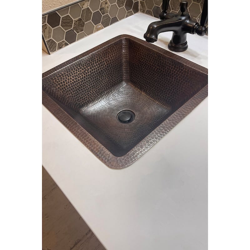 15-in Square Under Counter Hammered Copper Bathroom Sink (LSQ15DB)