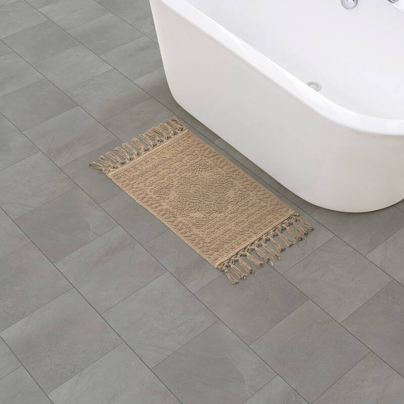 French Connection Nellore Fringe Cotton Bath Rug - 17x24 - Taupe Gray