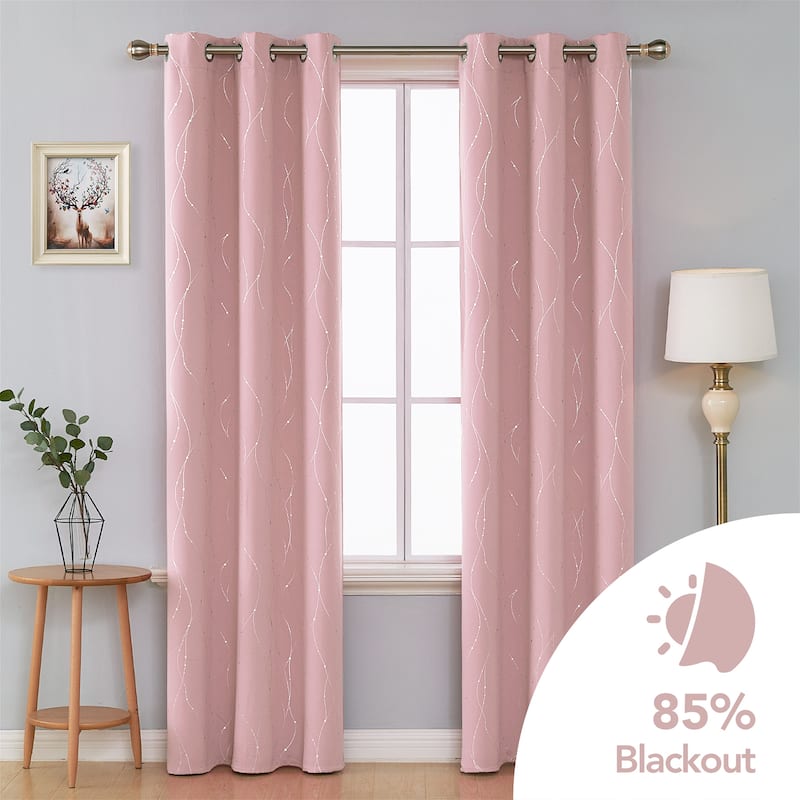 Deconovo Wave Line with Dots 42 Width Curtains Pair(2 Panel) - 42x84 Inch - Coral Pink