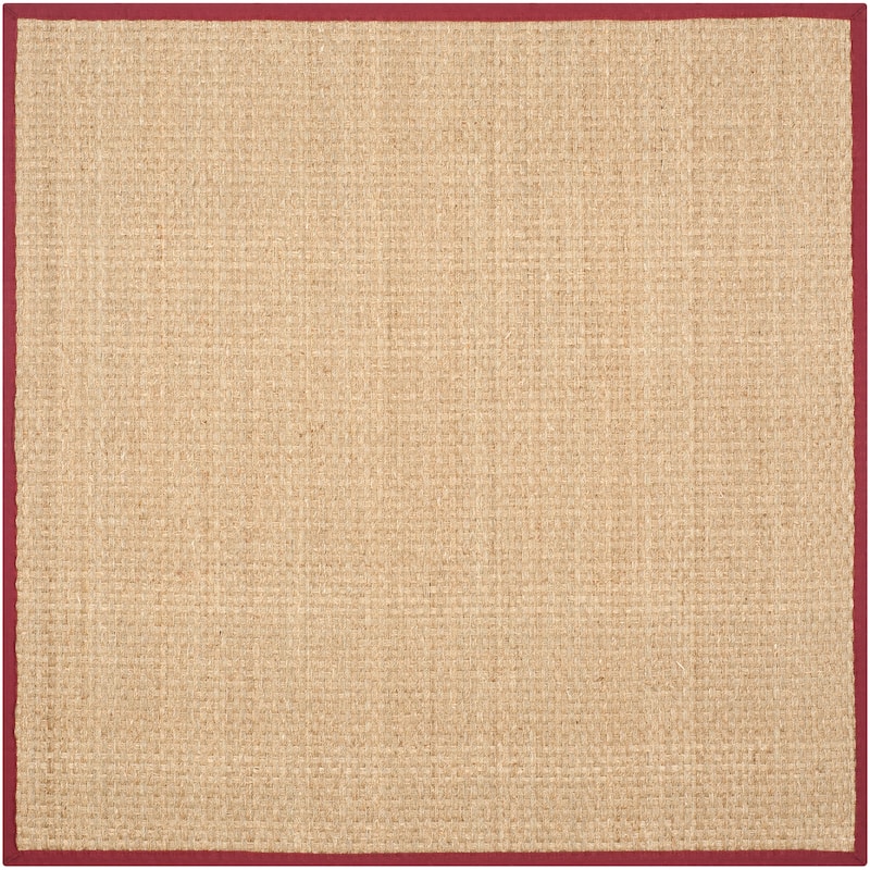 SAFAVIEH Natural Fiber Zymryd Basketweave Seagrass Rug - 6' Square - Natural/Burgundy Red