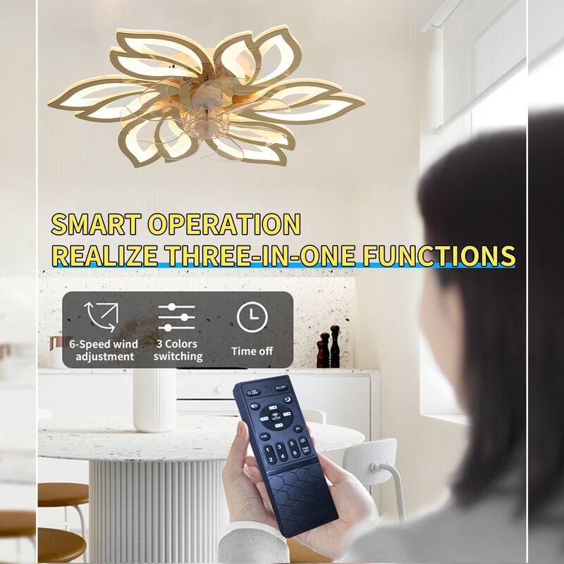 30'' 7 - Blade Ceiling Fan with LED Lights，Indoor Remote Control Ceiling Fans with Lights