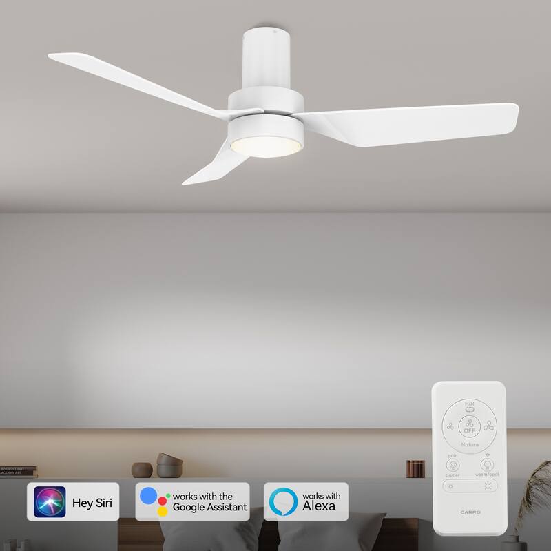 CARRO Nantes 44" ABS 3-Blade Indoor Smart Ceiling Fan with Light and Remote-Flush Mount - White