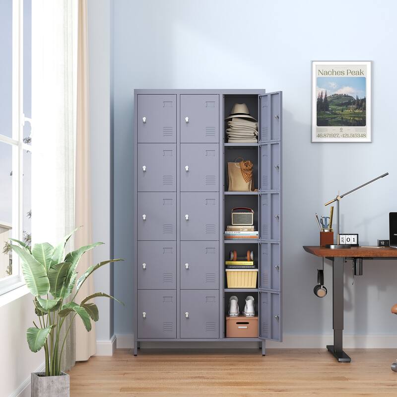 5 Door 66"H Metal Lockers for Employees,Storage Cabinet With Hooks and Ventilation For School,Garage,Gym,Office
