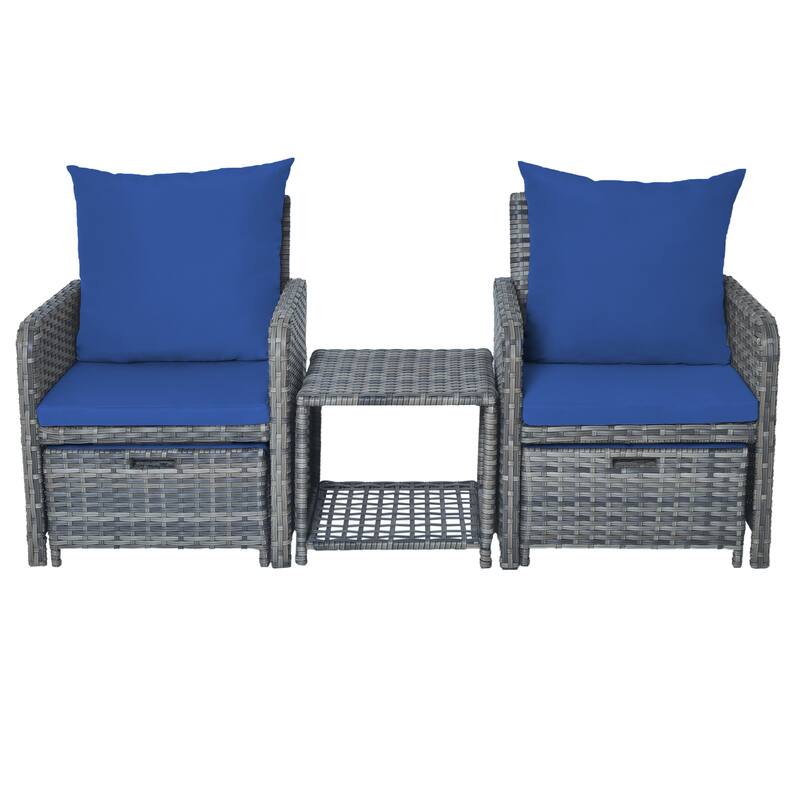 5 Pieces Patio Conversation Set with Cushions Coffee Table and 2 Ottomans
