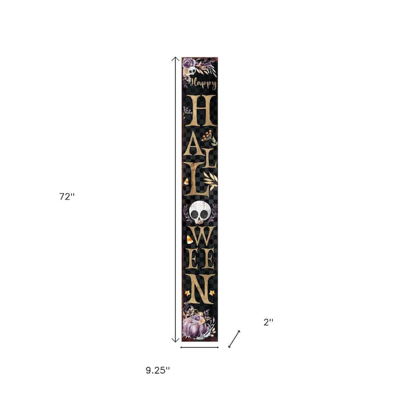 HomeRoots 72" Black Gold And Purple Solid Wood Halloween Halloween Skull Porch Sign