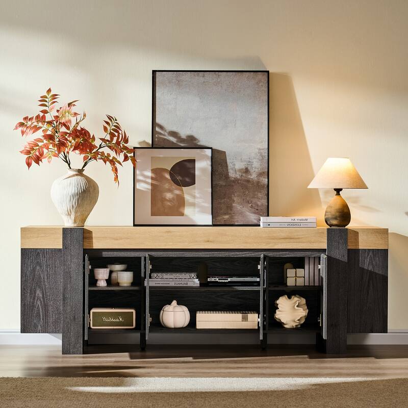 Modern Farmhouse TV Stand, Wood Entertainment Center for Living Room