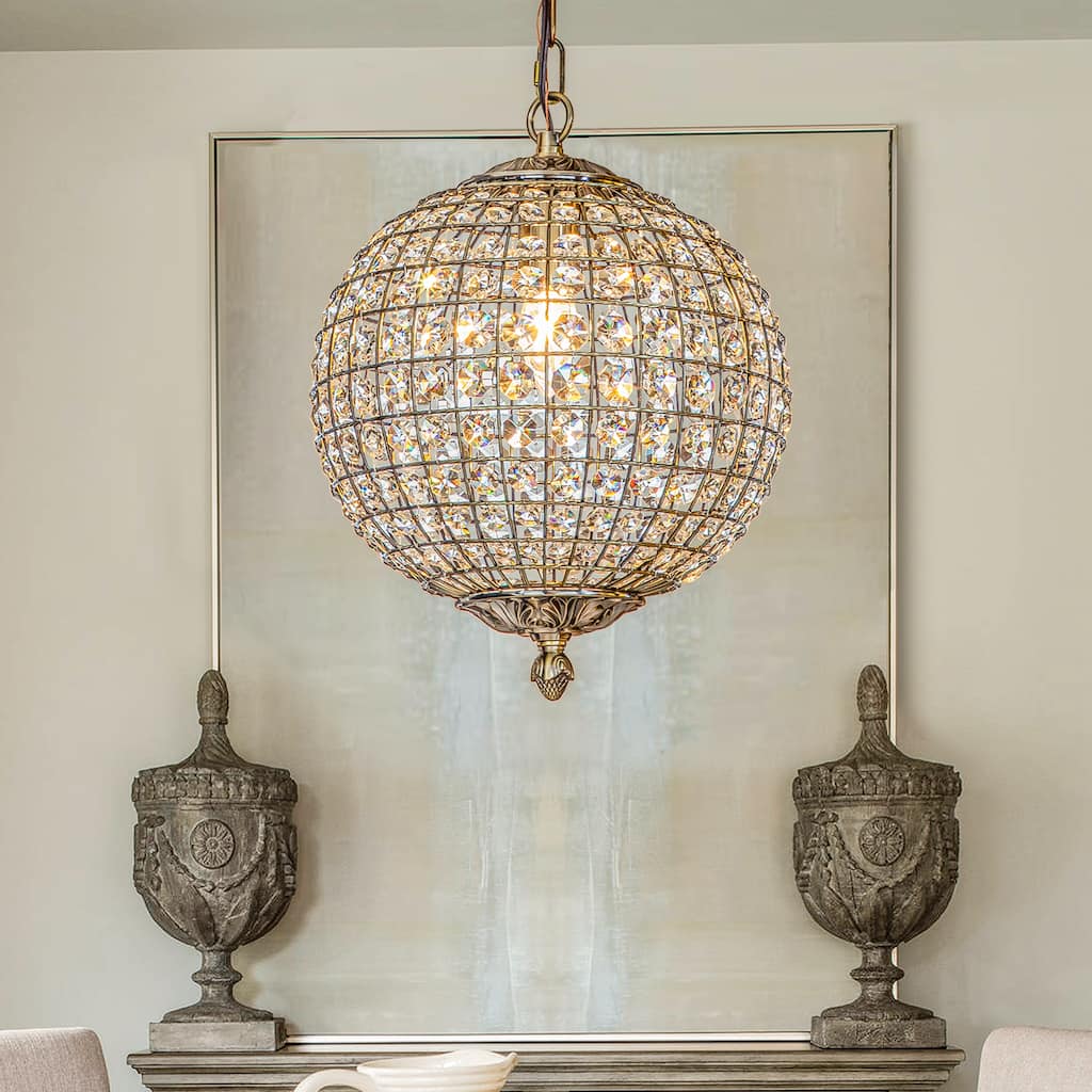 DancyHome 1/3-Light Retro Antique Gold Crystal Globe Chandelier Small Sphere Pendant Light - Antique Gold